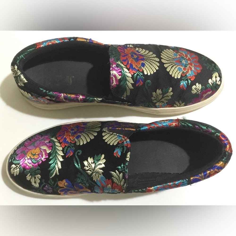 BRASH floral silk embroidered slip-on sneakers